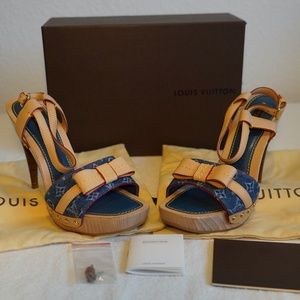 Louis Vuitton Heels Blue Monogram Size 37 1/2 New